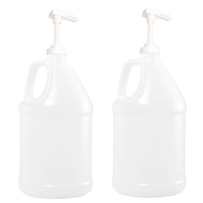 1 Gallon Natural HDPE Round Handleware Container, 38-400 with White Pump  2 Pack