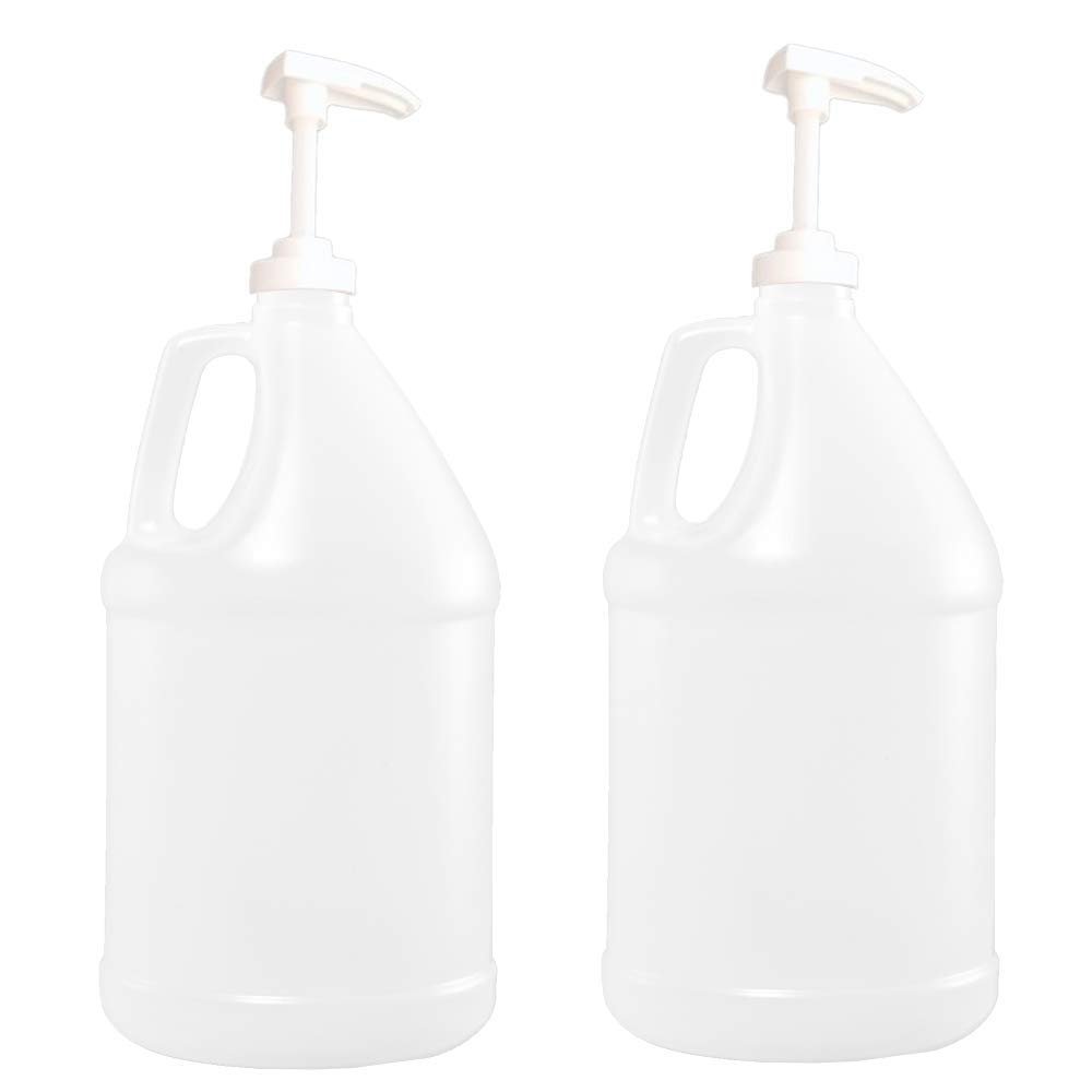 1 Gallon Natural HDPE Round Handleware Container, 38-400 with White Pump  2 Pack