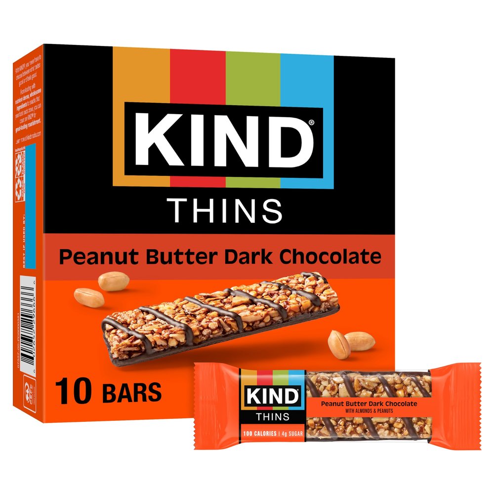KIND THINS Peanut Butter Dark Chocolate Bars, Gluten Free, 100 Calories, 0.74 oz bars, 10 count