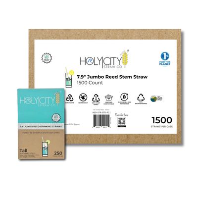 Holy City Straw Co. Reed Stem Straws | Tall | 1500ct. | 7-9mm diameter | Similar to Bamboo |100% Plant-Based, Certified Compostable | Great for Smoothies, Milkshakes, Frozen & Signature Cocktails