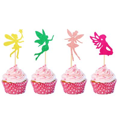 Arthsdite Pack of 48 Flower Fairy Cupcake Toppers Angel Fairy Pixie Cupcake Picks Glitter Ballet Dancer Toppers for Birthday Bridal Shower Baby Shower Wedding Decoration - Multicolor Glitter