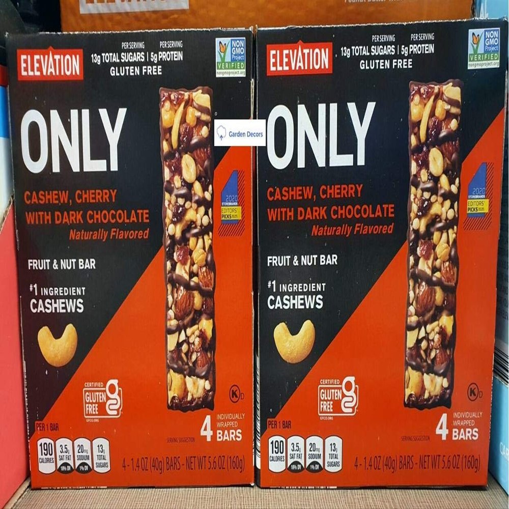 Elevation ONLY Cashew, Cherry with Dark Chocolate Fruit & Nut Bar 5.6oz 160g (2 Boxes)
