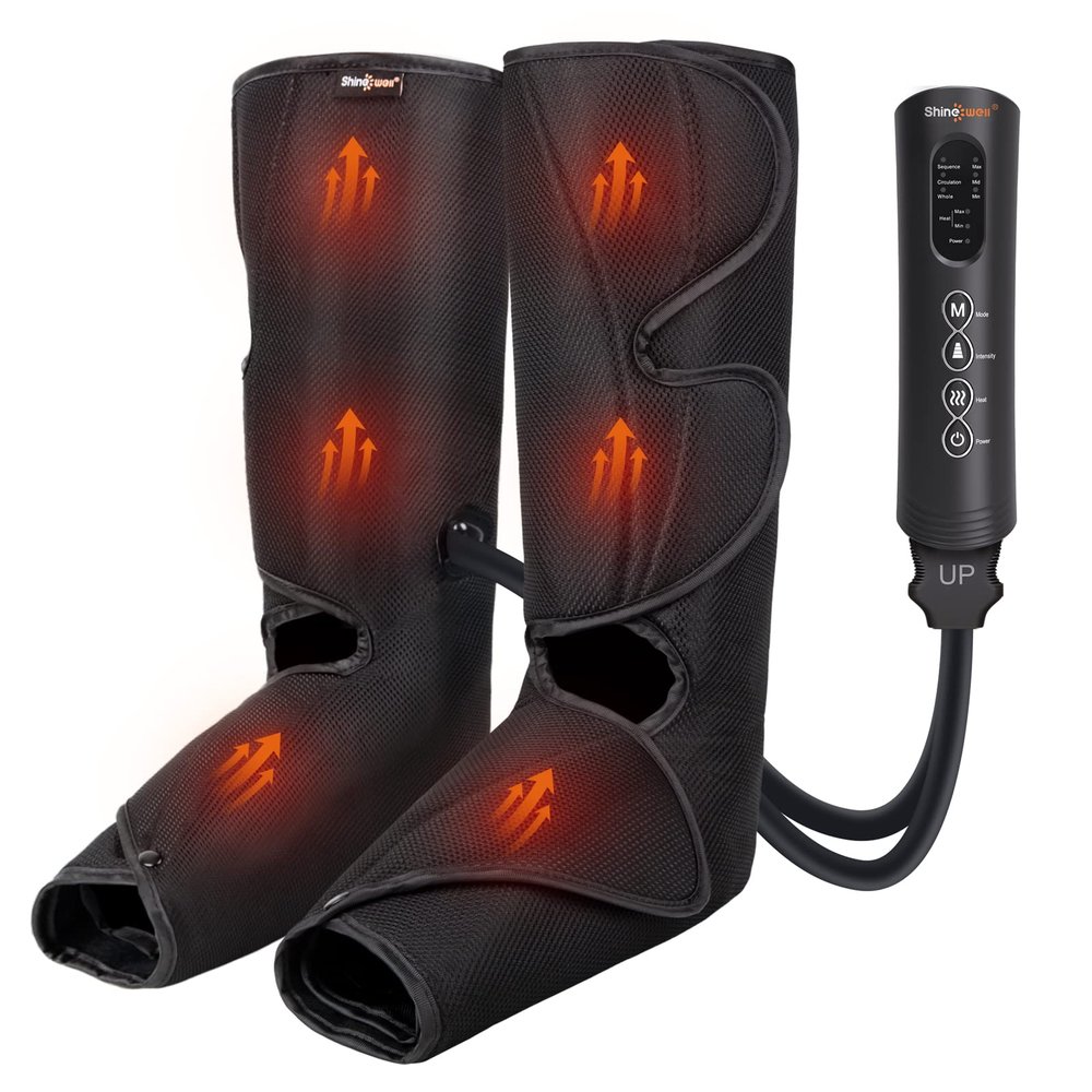 SHINE WELL Leg Compression Massager with Heat, Legs Massager for Circulation and Pain Relief, Heating Foot and Calf Massage Machine for Neuropathy Pain & Relief Edema, Gift for Mom Dad