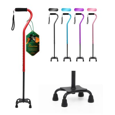 BeneCane Quad Cane Adjustable Walking Cane with Offset Soft Cushioned Handle for Men & Women Lightweight Comfortable with 4-Pronged feet for Extra Stability(red)