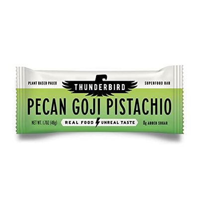 Thunderbird Bars Energy Snack, Gluten-Free with Protein, Healthy Real Food, Vegan Paleo Non-GMO, No Added Sugar, Pecan Goji Pistachio Flavor (12 Count, 1.7 oz. Bars)