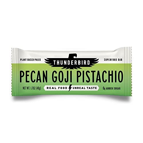 Thunderbird Bars Energy Snack, Gluten-Free with Protein, Healthy Real Food, Vegan Paleo Non-GMO, No Added Sugar, Pecan Goji Pistachio Flavor (12 Count, 1.7 oz. Bars)