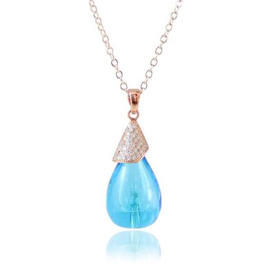 1PC Glass Water Drop Perfume Bottle Necklace Essential oil Bottle Pendants With Diffuser Hole Women Gift (Light Blue-Rose Gold)