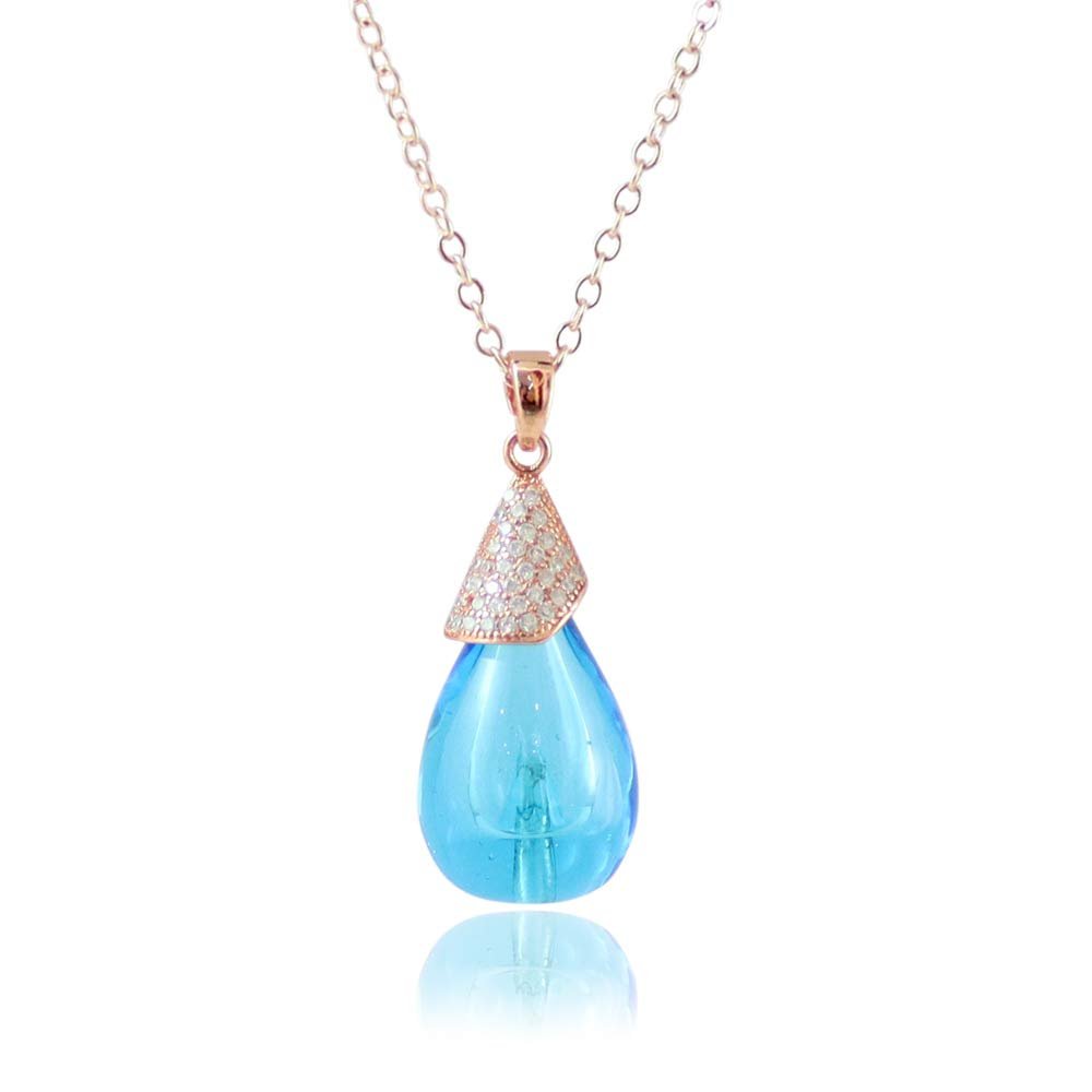 1PC Glass Water Drop Perfume Bottle Necklace Essential oil Bottle Pendants With Diffuser Hole Women Gift (Light Blue-Rose Gold)