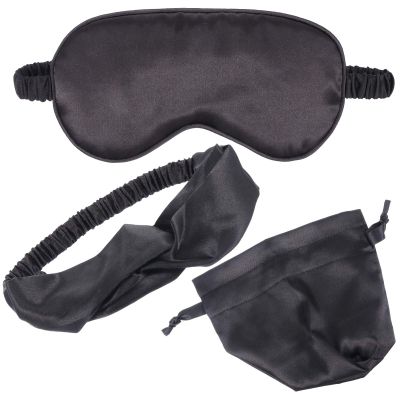 1set Imitation Silk Sleeping Mask Set Eye Cover with Headband Storage Bag Lightproof Eye Mask for Travel Home Use Comfortable Elegant Design for Women