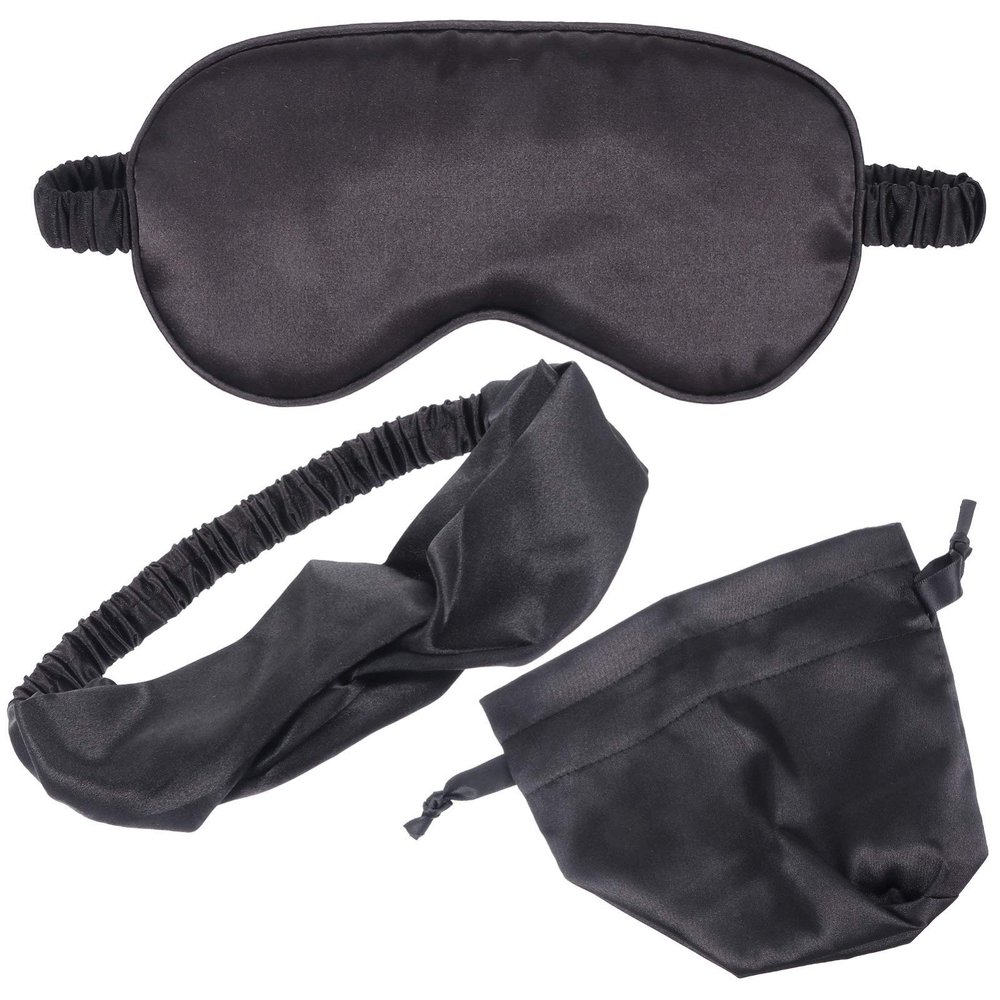 1set Imitation Silk Sleeping Mask Set Eye Cover with Headband Storage Bag Lightproof Eye Mask for Travel Home Use Comfortable Elegant Design for Women