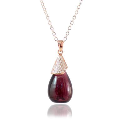 1PC Glass Water Drop Perfume Bottle Necklace Essential Oil Bottle Pendants with Diffuser Hole Women Gift (Purple-Rose Gold)