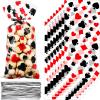 Sumind 100 Pieces Casino Party Cellophane Treat Bags, Black Red Las Vegas Poker Plastic Candy Goodie Bags with 100 Silver Twist Ties for Casino Themed Poker Birthday Party Supplies view 1