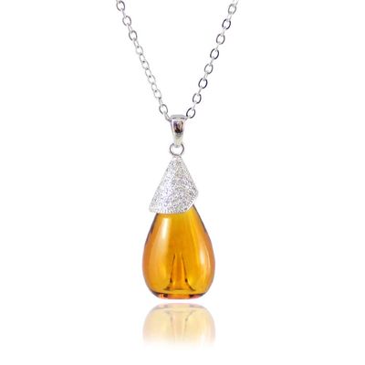 1PC Glass Water Drop Perfume Bottle Necklace Essential oil Bottle Pendants With Diffuser Hole Women Gift (Champagne-Silver)