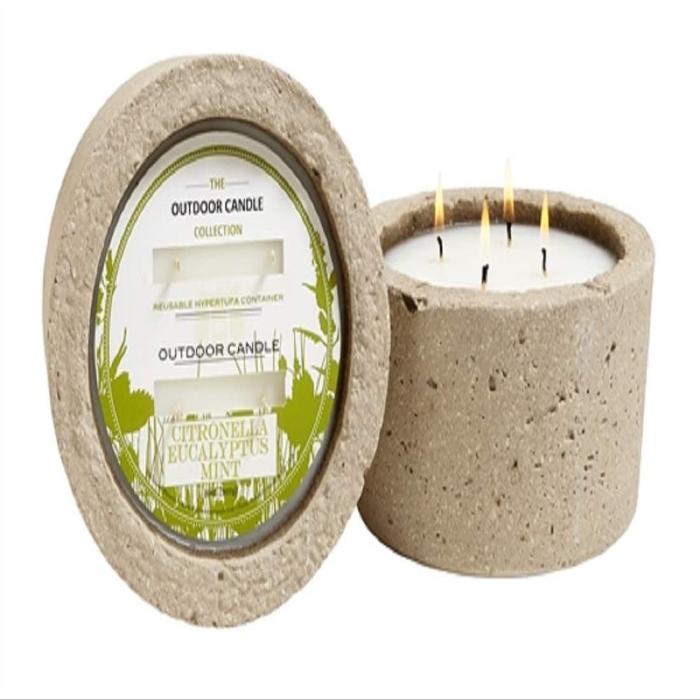 Hillhouse Naturals Eucalyptus Mint Outdoor Candle in Hypertufa Pot - Outdoor Candle for Tranquil Evenings - 32oz. (Eucalyptus Mint). Burn time 100+ Hours. Made in The USA