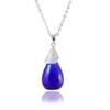 1PC Glass Water Drop Perfume Bottle Necklace Essential Oil Bottle Pendants with Diffuser Hole Women Gift (Dark Blue-Silver)