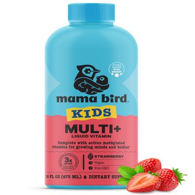 Mama Bird - Kids Multi+ Liquid Vitamins (31 Servings) Strawberry Flavor - Active Methylated Vitamins, Kids Multivitamin - Organic Superfoods, Enzymes - Vegan, Gluten Free, Non GMO - 16 fl oz (473 mL)