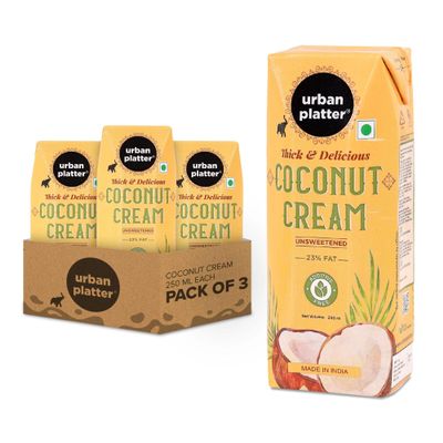 Urban Platter Unsweetened Coconut Cream (Pack of 3) | Thick & Creamy Texture | Dairy Substitute | Ideal For Sauces, Puddings, Ice Cream & Whipped Cream | 8.45 Fl Oz/250ml