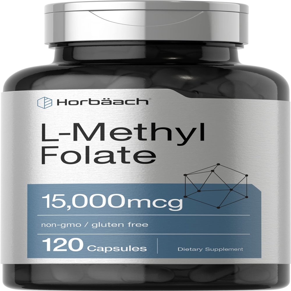 Horbach L Methylfolate 15000 mcg | 120 Capsules | 15mg Methyl Folate | 5-MTHF | Non-GMO, Gluten Free Supplement