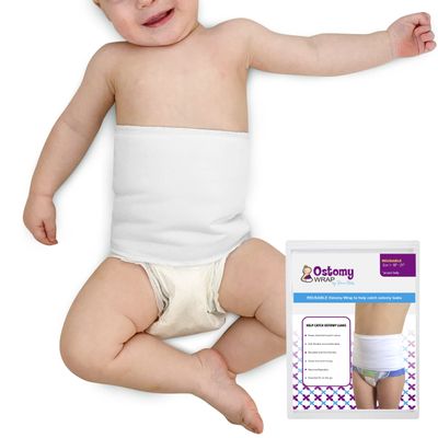 BABY BLOWOUT BLOCKER Pediatric Ostomy Wrap Mild Compression Band - White, Waist Size 18 - 21 Inches | Compression Waist Wrap Bandage Support Belt to Prevent Ostomy Leaks and Secure G Tube and Feeding Tube (OWWT,Size 1)
