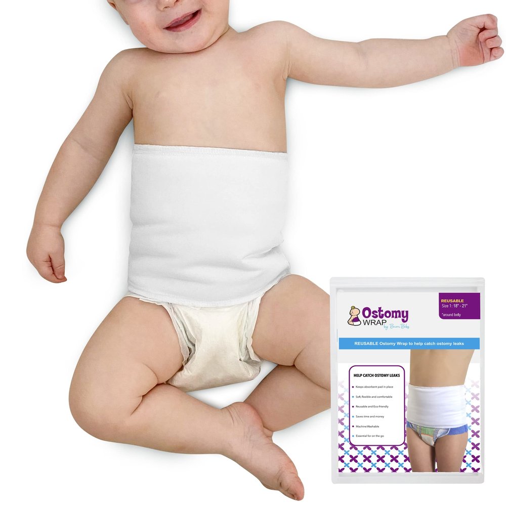 BABY BLOWOUT BLOCKER Pediatric Ostomy Wrap Mild Compression Band - White, Waist Size 18 - 21 Inches | Compression Waist Wrap Bandage Support Belt to Prevent Ostomy Leaks and Secure G Tube and Feeding Tube (OWWT,Size 1)