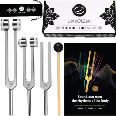 Tuning Forks for Healing Set (128Hz, 256Hz, 512Hz)  Essential Yoga and Meditation Accessories & Sound Therapy Devices