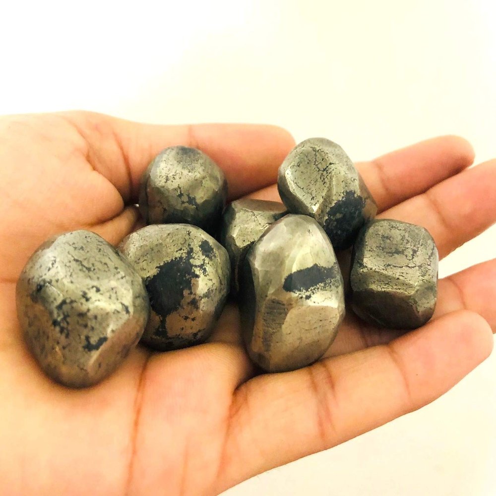 CRYSTALMIRACLE Natural Golden Pyrite Single Tumbled Stone Polished Gemstone Pocket Stone Crystal Healing Gift Meditation Handcrafted