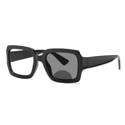 COTIA Bifocal Photochromic Reading Glasses For Men Presbyopia Vintage Square Frame Turn Gray Lens Readers Bifocal Spectacles (black, 1.25)