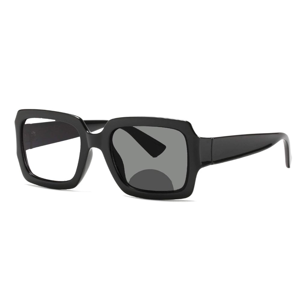 COTIA Bifocal Photochromic Reading Glasses For Men Presbyopia Vintage Square Frame Turn Gray Lens Readers Bifocal Spectacles (black, 1.25)