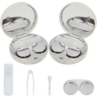 FEILIBAY 2 Pack Marble Contact Lens Case All-in-One Travel Contact container Soak Storage Kit(Silver)