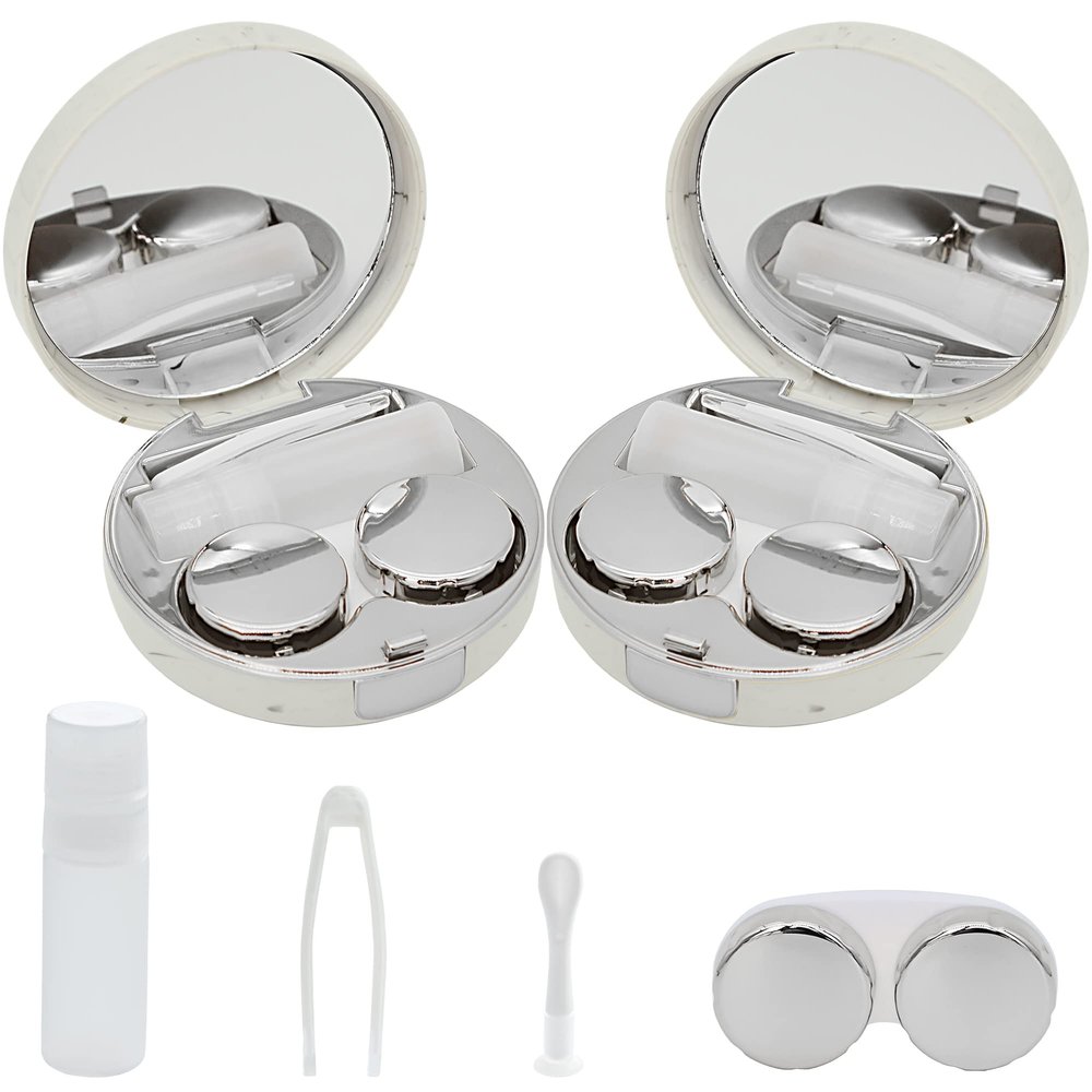 FEILIBAY 2 Pack Marble Contact Lens Case All-in-One Travel Contact container Soak Storage Kit(Silver)