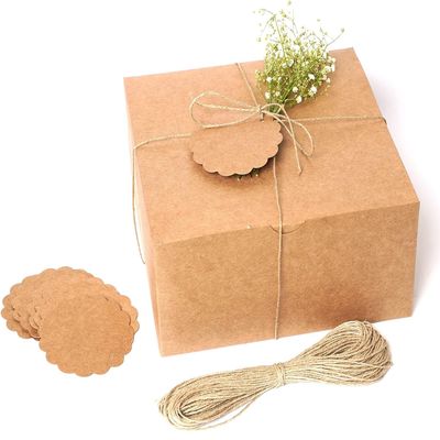 mudrit Kraft Gift Boxes 20 Pack 8x8x4 Inches, Thick Kraft Paper Boxes with Lids, Tags & Jute Rope for Gifts, Wedding Favours, Bridesmaid Proposals, Cupcakes, Crafting
