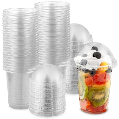 12 oz Clear Plastic Dessert Cups with Lids (Set of 50) Small Disposable Parfait Cup, Dome Lid - No Hole, 12-Ounce Party Fruit Containers, Banana Pudding Bowl, Jello, Ice Cream, Desserts Container
