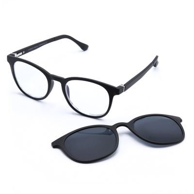 VITENZI Progressive Reading Glasses for Women and Men Multifocal Computer Readers with Blue Light Blocking MultiFocus Lenses - Includes Magnetic Sunglasses Clip On Naples in Black 2.50