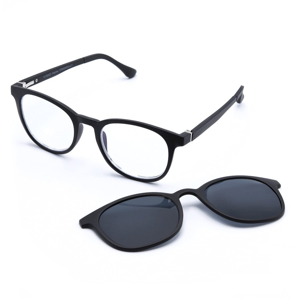VITENZI Progressive Reading Glasses for Women and Men Multifocal Computer Readers with Blue Light Blocking MultiFocus Lenses - Includes Magnetic Sunglasses Clip On Naples in Black 2.50