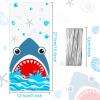 100 Pieces Shark Party Bags, 12.5 x 27.5 cm/ 4.9 x 10.8 Inch Shark Plastic Candy Bags Sea Birthday Goodie Favor with 100 Silver Twist Ties for Summer Ocean Party Supplies view 2