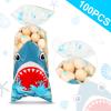 100 Pieces Shark Party Bags, 12.5 x 27.5 cm/ 4.9 x 10.8 Inch Shark Plastic Candy Bags Sea Birthday Goodie Favor with 100 Silver Twist Ties for Summer Ocean Party Supplies view 3