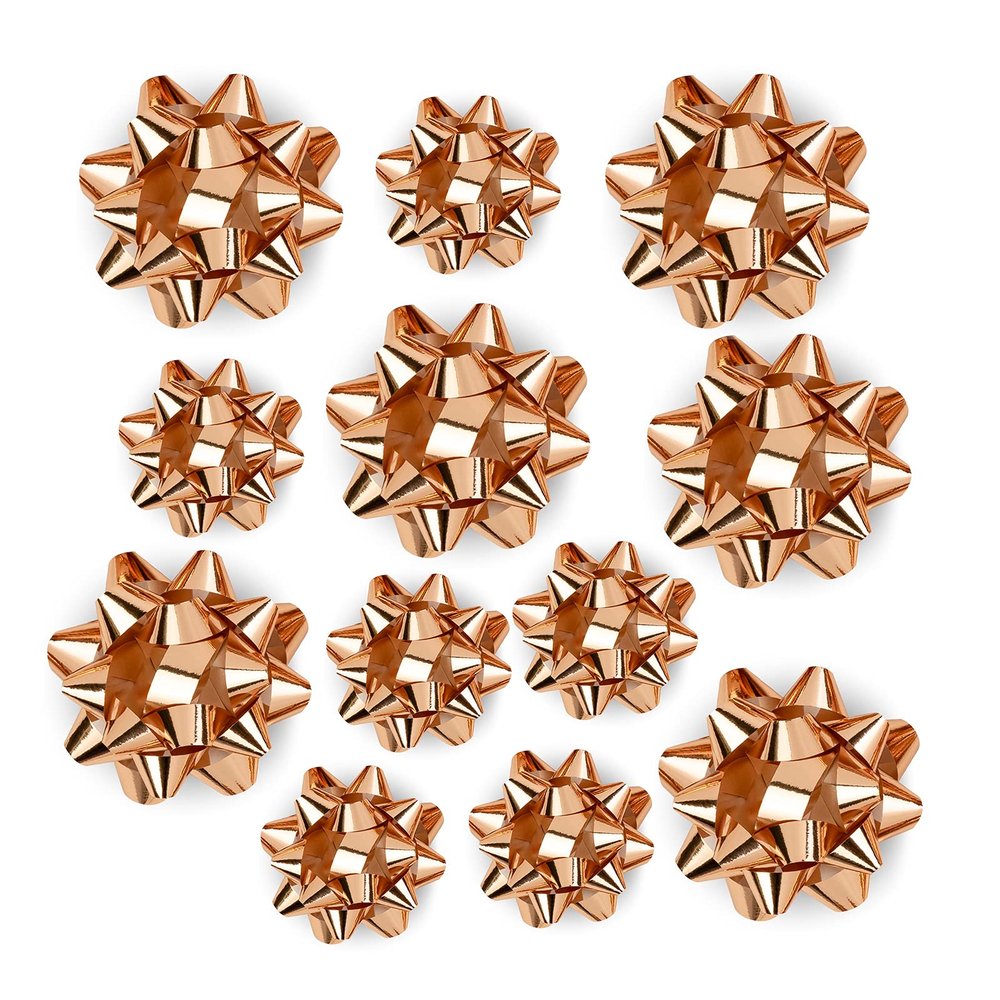 WRAPAHOLIC Metallic Rose Gold Gift Bow Assortment (12 Bows) for Birthday, Wedding, Christmas, Baby Shower, Bridal Showers