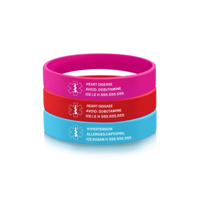 Hojaster Medical Alert Bracelets Personalized Silicone Rubber Sport Emergency ID Bracelets Waterproof Custom Engraving Wristband for Men Women