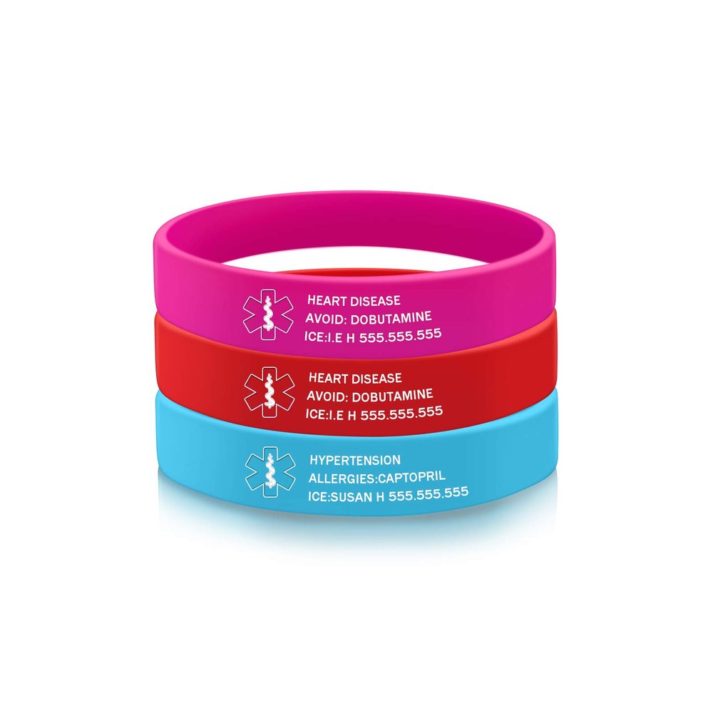 Hojaster Medical Alert Bracelets Personalized Silicone Rubber Sport Emergency ID Bracelets Waterproof Custom Engraving Wristband for Men Women