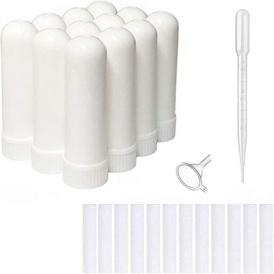 12 Pcs Essential Oil White Nasal Inhaler Tubes Refillable Empty Plastic Nasal Inhalers Sticks for DIY Essential Oil and Other Liquid with 12 Pcs Cotton Wicks