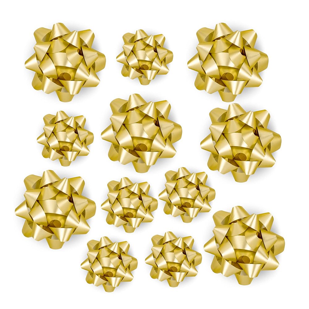 WRAPAHOLIC Matte Gold Gift Bow Assortment (12 Bows) for Birthday, Wedding, Christmas, Baby Shower, Bridal Showers