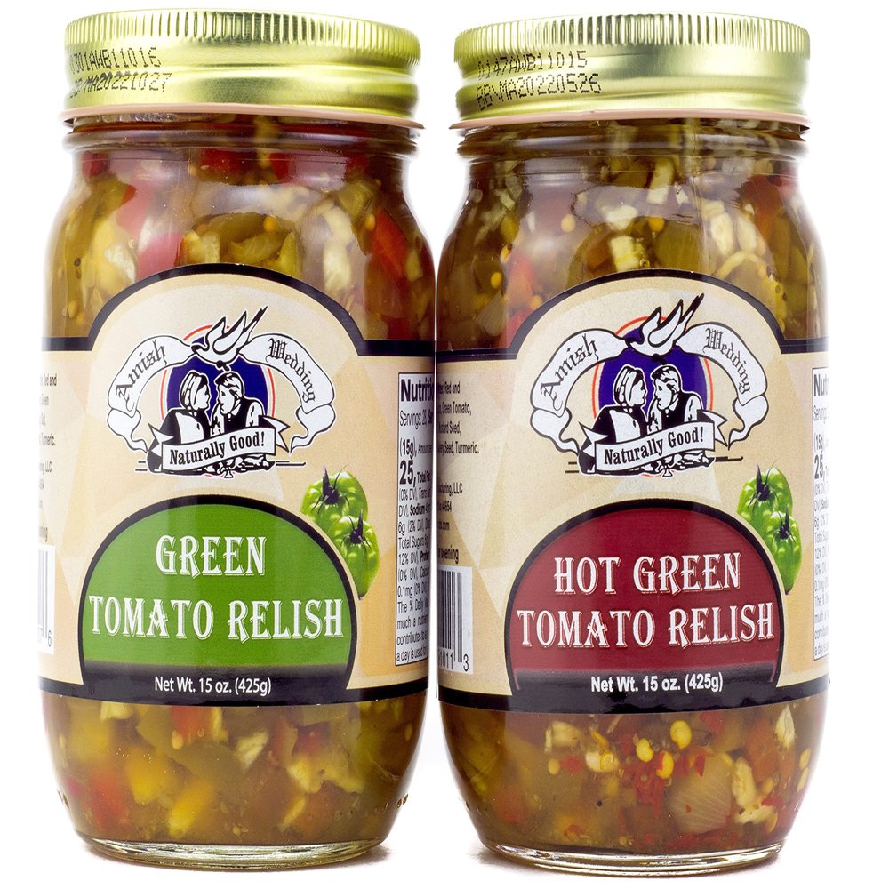 Amish Wedding Green Tomato Relish and Hot Green Tomato Relish Combo 15 Ounces each