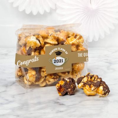 24ct Personalized Graduation Party Favors Chocolate Caramel Sea Salt Gourmet Popcorn 3.5 oz Bags (24 Pack) - Gold