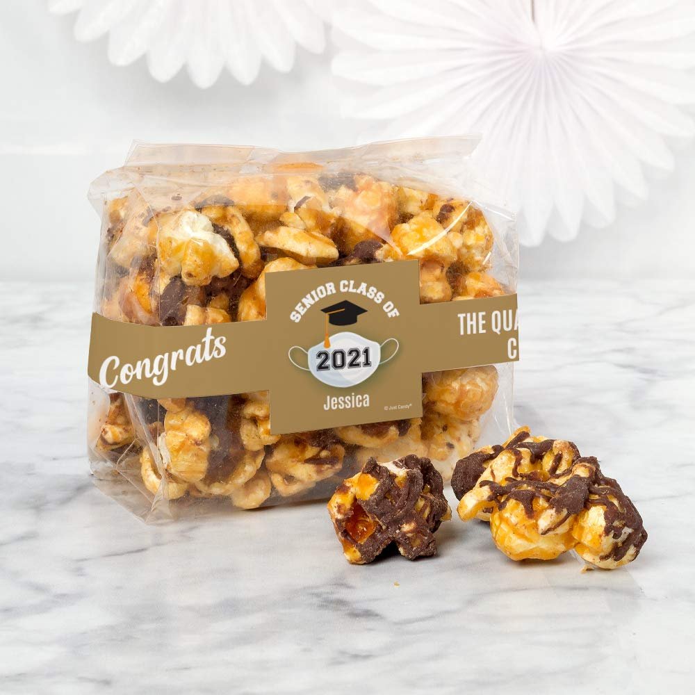 24ct Personalized Graduation Party Favors Chocolate Caramel Sea Salt Gourmet Popcorn 3.5 oz Bags (24 Pack) - Gold