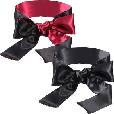 AnHua 2pcs Satin Eye Mask Sleep Mask, Soft Smooth Blindfold, 57 in Long Adjustable to Tie Your Eyes, Suitable for Couple Adult, Travel, Nap,Meditation (Black)