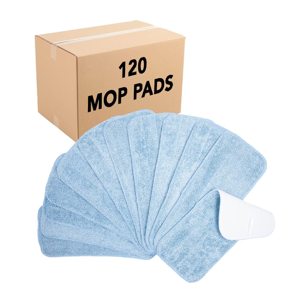 Arkwright Spray Mop Replacement Pads - (Case of 120) Bulk Microfiber Flat Dry and Wet Refill Mop Pads Floor Cleaning, Compatible with Bona and Rubbermaid, Fits All Mop Heads, 13 in, Blue
