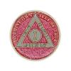 10 Year Sobriety Coin | Glitter Triplate AA Chip Recovery Anniversary Token (Pink) view 2