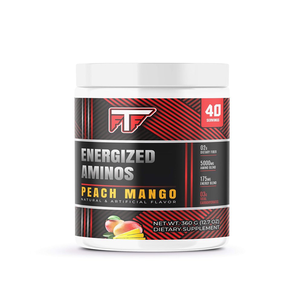 Fortuna Nutrition Energized AMINOS Peach Mango 360G Pre-Wokout, Green Tea, Caffeine, and Theobromine Energy Blend- 40 Servings