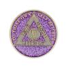 6 Year Sobriety Coin | Glitter Triplate AA Chip Recovery Anniversary Token (Purple) view 2