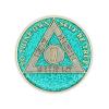 4 Year Sobriety Coin | Glitter Triplate AA Chip Recovery Anniversary Token (Aqua) view 2
